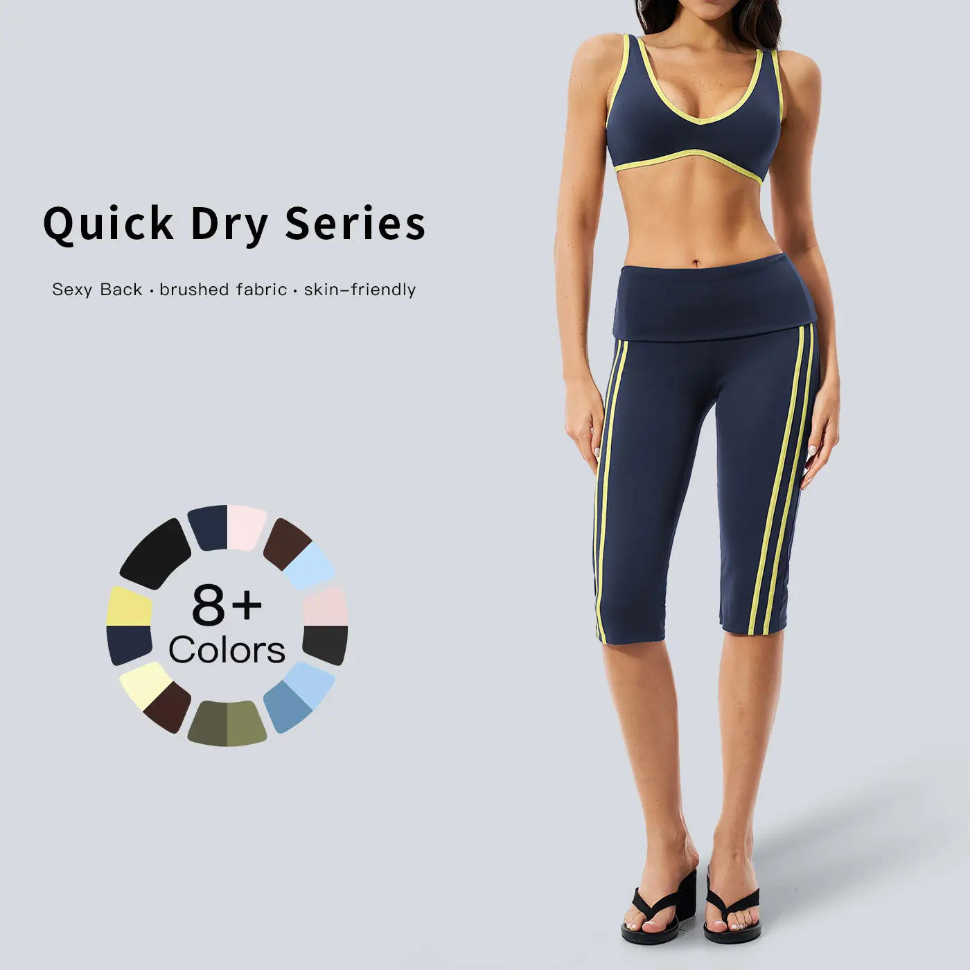 TENWOLF Women's 2 Piece Capri Set, Retro Color-Block Brushed Gym Outfit with V-Neck Workout Top and High-Waisted Tummy Control Leggings, Women's Clothes, Breathable Activewear, Fitness Sweat Suit, Casual Sportswear Outfit