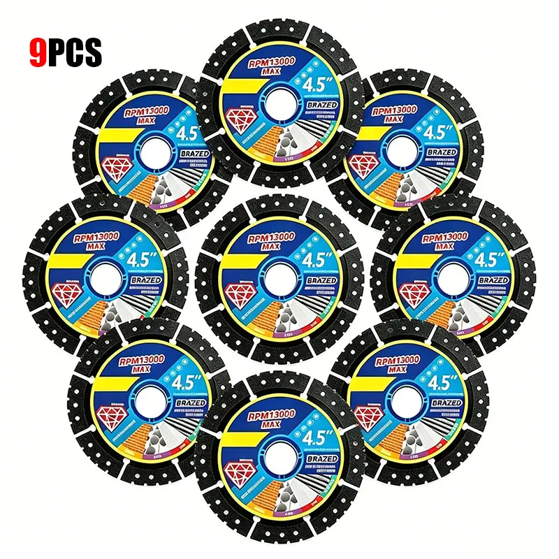4.5" (115mm) 3/6/9PCS Ultra Fast Cutting Diamond Blades for Angle Grinder – Smooth No-Chip Cutting for Tile, Stone, Marble, Metal & More Heavy Duty Power Tool Disc，Angle Grinder Tools summervibes outdoorfun