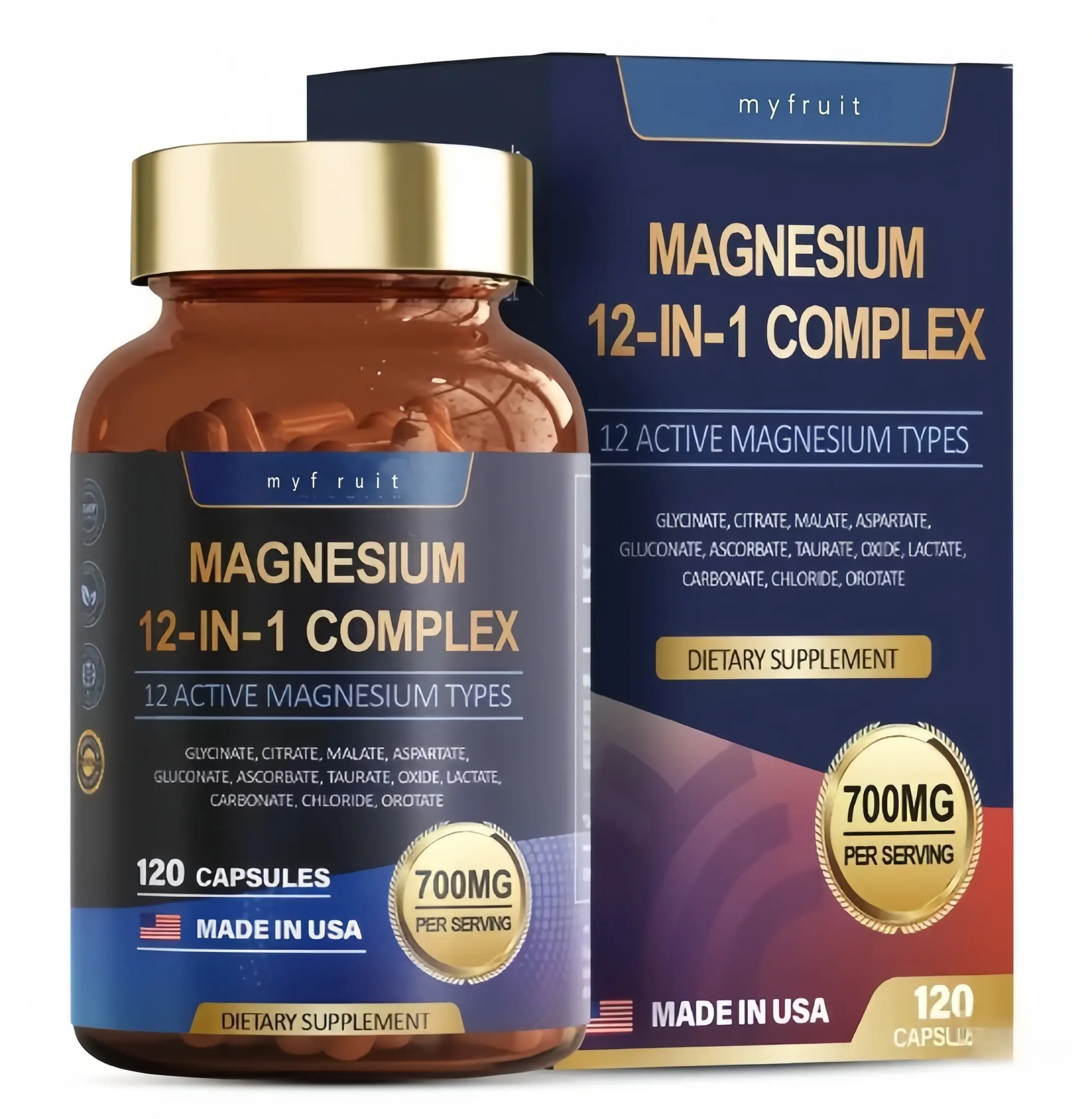 12-in-1 Magnesium Complex 700mg-Supplement with Glycinate Citrate Malate OxideTaurate Aspartate Orotate, Vegan Capsules forMuscle, Heart, and Relaxati