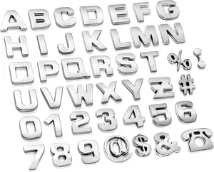 Pcs Large Size Car Emblem Letters Sticker DIY D Chrome Number Symbol Badge Decal(Silver)
