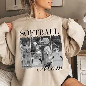 Softball Mom Photo Shirt Personalized T-Shirt Softball Brushstroke Tee Picture Softball Mama Sweatshirt Senior Mom Gift