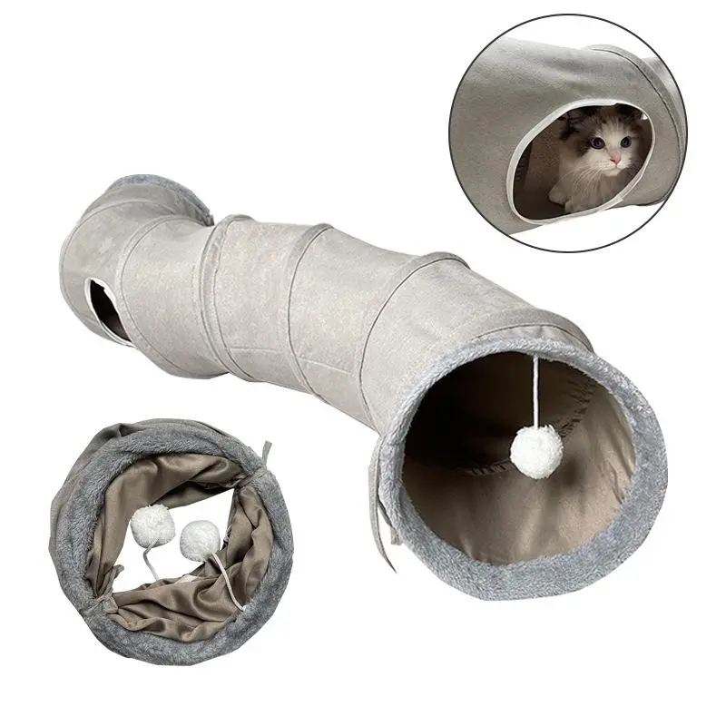 Foldable S-Shaped Cat Tunnel Toy, Soft Fabric Play Tube for Indoor Cats, Self-Entertaining Kitten Play Tunnel with Flexible Design, Foldable Sleeping Bag For Interactive Cat Play, Toy Tent Nest For Cats To Crawl Through