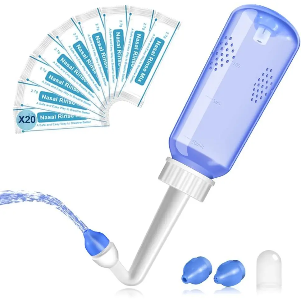 Nasal Irrigation System-300ml 10oz Nasal Wash Bottle Sinus Rinse Bpa-Free for Adult & Kid with 20 Nasal Wash Salt Packets