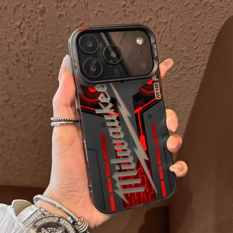 Thunderbolt Mecha Style Laser-Crafted TPU Phone Case - Shockproof Dual-Layer Protection Cover for iPhone 17/16/15/14/13/12/11 - Halloween, Snowman Themed Mobile Phone Accessories with Stickers