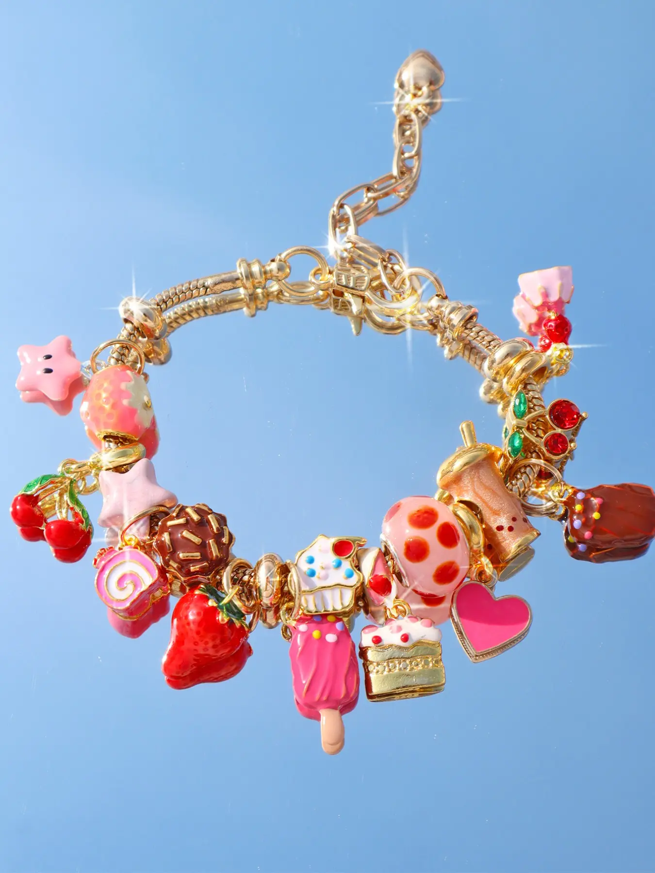 Cute Strawberry Cake Charm Bracelet, Ice Cream Cake Bracelet, Heart Cherry Strawberry DIY Bracelet, Realistic Food Chocolate Ice Cream Bracelet, Dessert Accessory, Fashion Bracelet