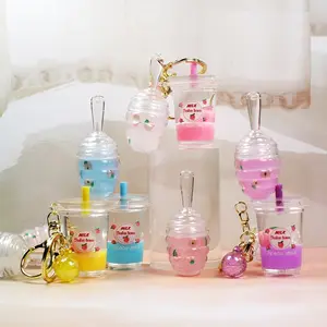 Peach Milk Tea Lip Gloss Keychain | Cute Aesthetic Bag Charm & Lip Balm Pendant