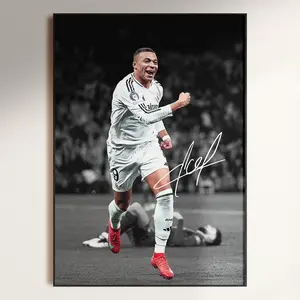 [UNFRAMED] Signed Kylian Mbappe Art, Professional Soccer Star Poster, Premium Wall Decor for Fans
