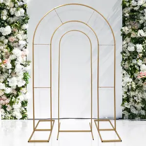 Set of 2 Gold Metal Round Top Wedding Arch Chiara Backdrop Stands, Double Arch Floral Balloon Frame Ceremony Arbors - 6ft,8ft