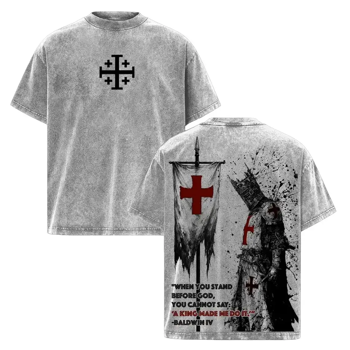 Baldwin IV Crusader King Vintage Washed T-Shirt – Jerusalem Cross Medieval Faith Tee