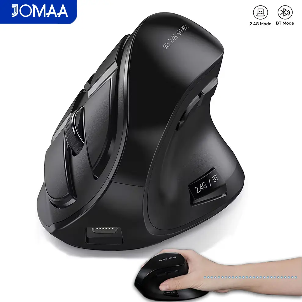 JOMAA Ergonomic Bluetooth5.0 & 2.4G Dual Mode Wireless Vertical Mouse with 2400DPI&Silent Buttons,Rechargeable 8 Buttons Wireless Optical Mice for Window7/8/10/Mac OS-(Purple,Black,Pink) Connected Mouse