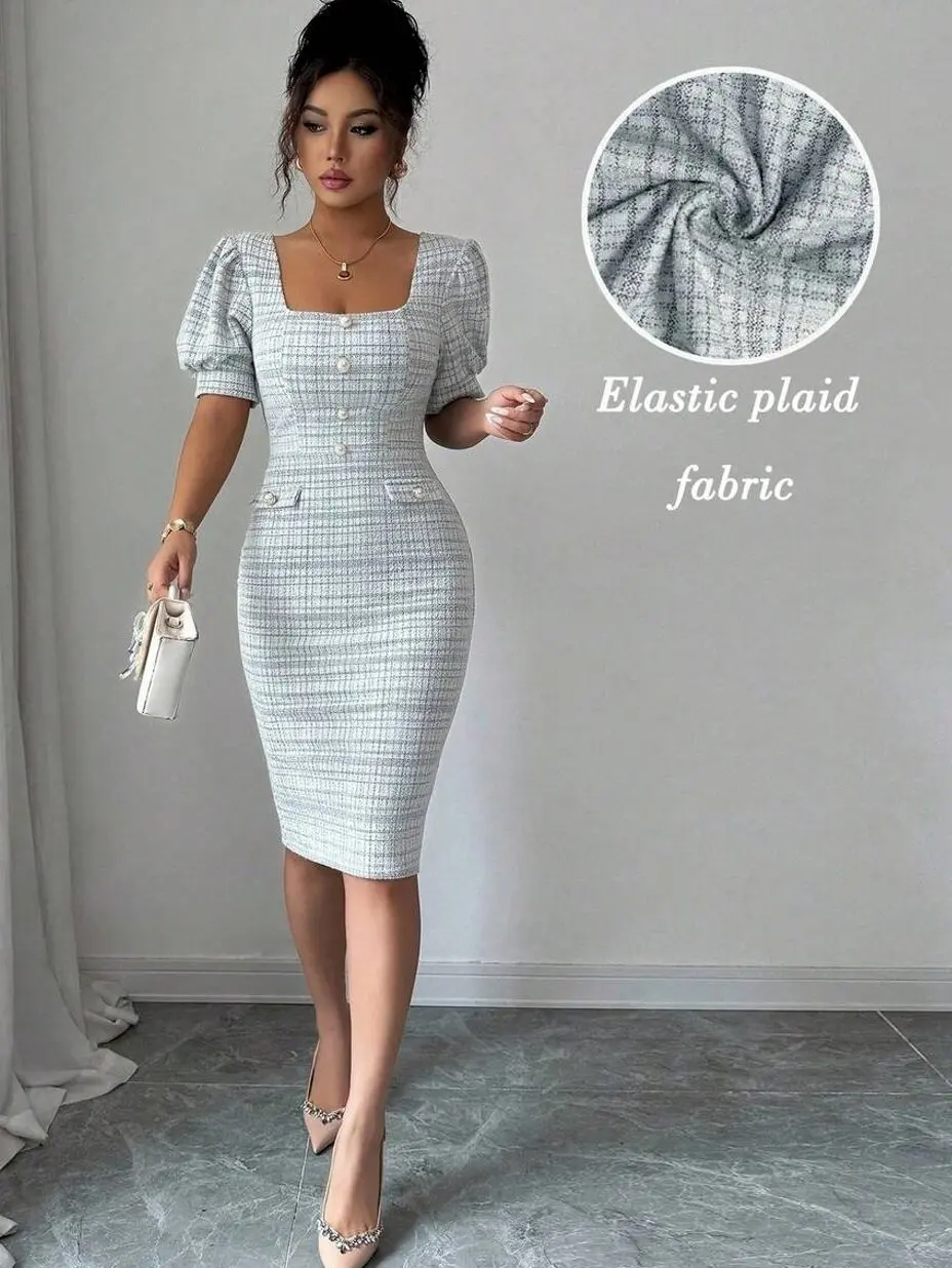 Flare Sleeve Sweetheart Neck Bodycon Dress - Elegant Romantic - Women's Fashion, Date Night Dress, TikTok Style