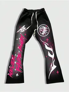 "Vivid Street Graphic Jogger Pants – Black Casual Sweatpants with  Pink & White Art Prints, Trendy Hip-Hop Style for Men & Women"
