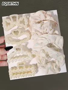 8 pieces of small fresh pastoral style pearl floral print hair ring hair claw set, fashionable and exquisite women's hair accessories set, daily photography leisure commute all-match Hair Clip Set