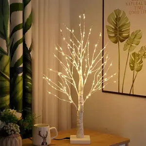 2pcs Birch Tree With LED Lights, Indoor Wedding, Birthday Gift Decoration, Artificial Tree Branches With Lights Pre-Installed Branches Battery Operated Desktop Centerpieces Home Party Decorations, Garden, Living Room,.valentine's day decor.