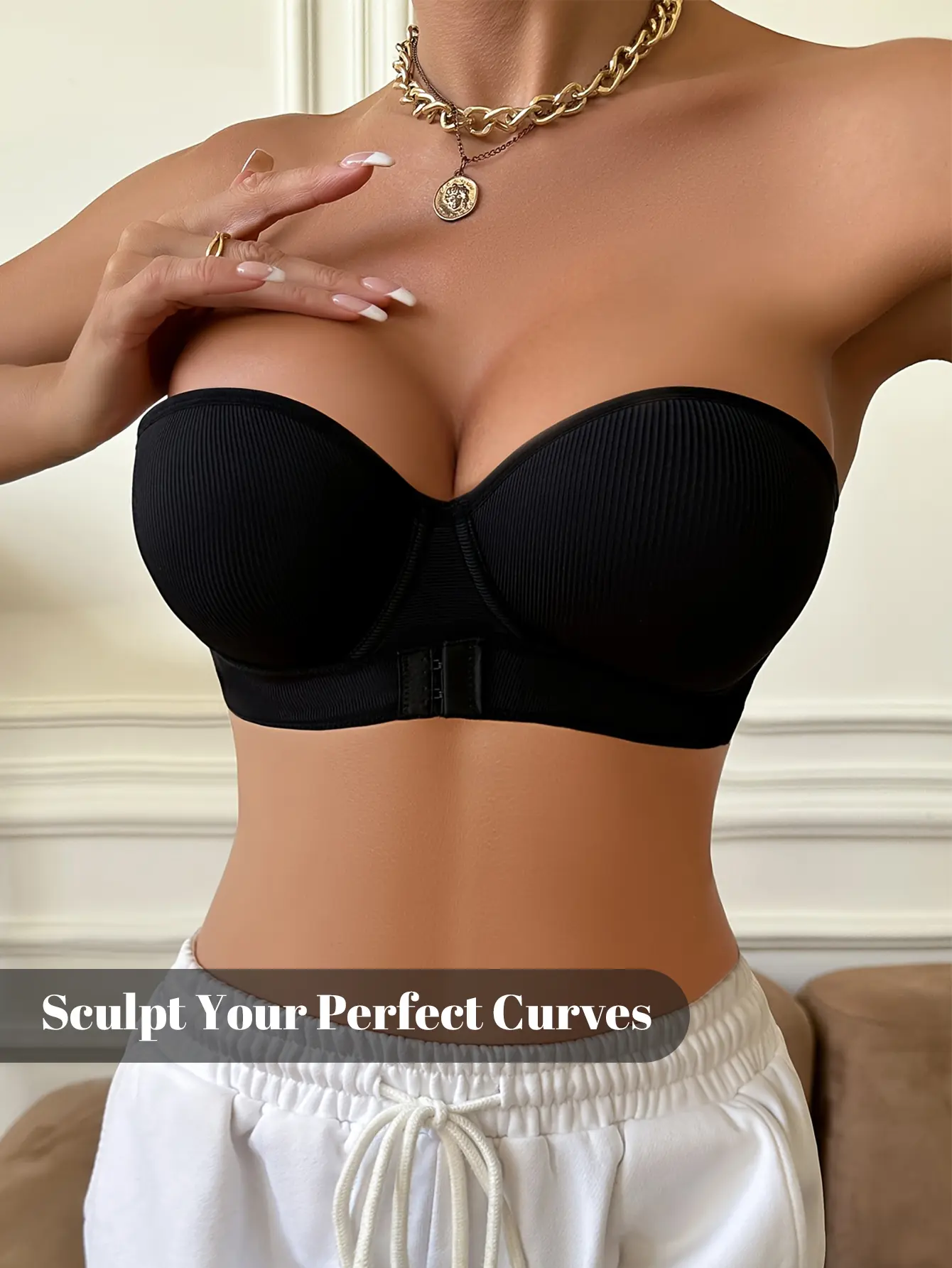 Women's Basic Strapless Underwire Push-Up Bandeau Bra - Front Closure, Solid Minimalist Elegance, Lift & Support, Anti-Slip, Anti-Sag, Tube Backless, Free Transparent Straps, for Wedding Season, Halloween, Christmas, Birthday, Family Preppy Outfits