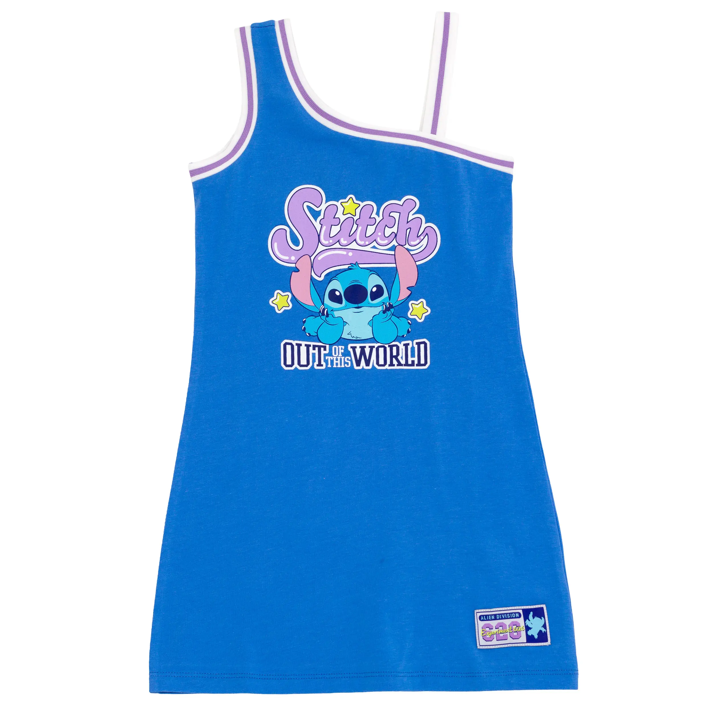 Disney Lilo & Stitch Girls' Ribbed Sleeveless Tank Dress - Tank Neck, Knee-Length, Stitch Print, Casual Wear, Athletic Blue, Toddler to Big Kid