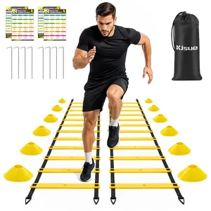 2 Pack 20ft Agility Ladder Set, 40ft Total Adjustable Speed Ladder with 12 Cones, 8 Stakes, 1 Carry Bag - Parallel Footwork Drills Gear for Football Soccer Basketball Training Equipment