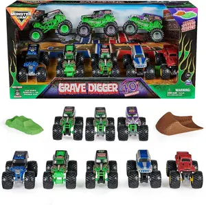 Grave Digger 40th Anniversary 1:64 Die-Cast 8-Pack Monster Trucks with Ramp & Crushed Car [2023]