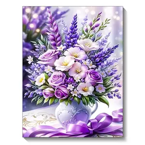 1Pc DIY Diamond Embroidery Purple Bouquet Set Diamond Painting Mosaic Kit Kitchen Restaurant Wall Decoration Gift 30×40cm/11.8x15.7inch