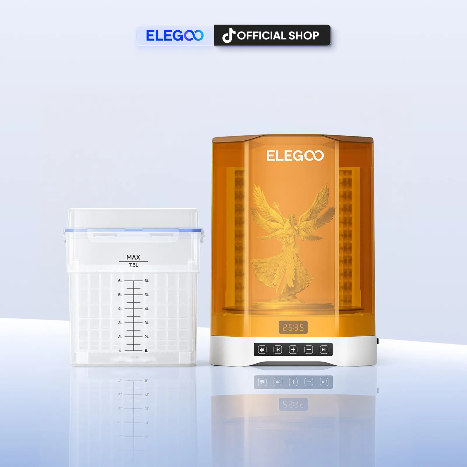ELEGOO Mercury V3.0 Plus Cure & Clean Station, 7.5 L Large Capacity, 9.05"×5.31"×10.24" Washing Size, Compatible with Mars Saturn Photon Halot LCD/DLP SLA 3D Printers, Printer Accessories, Pom Bearing,back to school,back to school haul