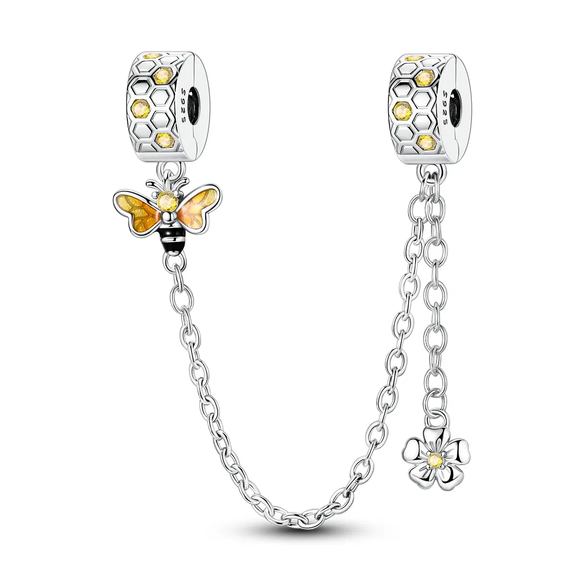 The MULA honeycomb security chain, plated in S925 sterling silver, features a nature-inspired clip-on pendant and is compatible with Pandora bracelets. Symbolizing hard work, it's a perfect gift for women.