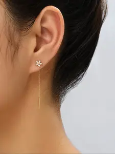 1 Pair Women's Elegant Rhinestone Decorated Star Design Threader Earrings, High Quality Earrings, Exquisite Trendy Drop Earrings, Fashionable Jewelry for Women for Daily & Party Decoration