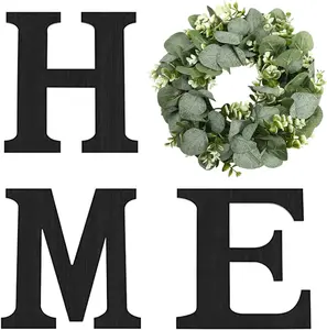 Farmhouse Wall Home Sign with Artificial Eucalyptus for O Rustic Wooden Hanging Letters Decorative Wall Art Decor for Living Room Kitchen Entryway Housewarming Gift, Black - Home Improvement., Wreath, Decoration