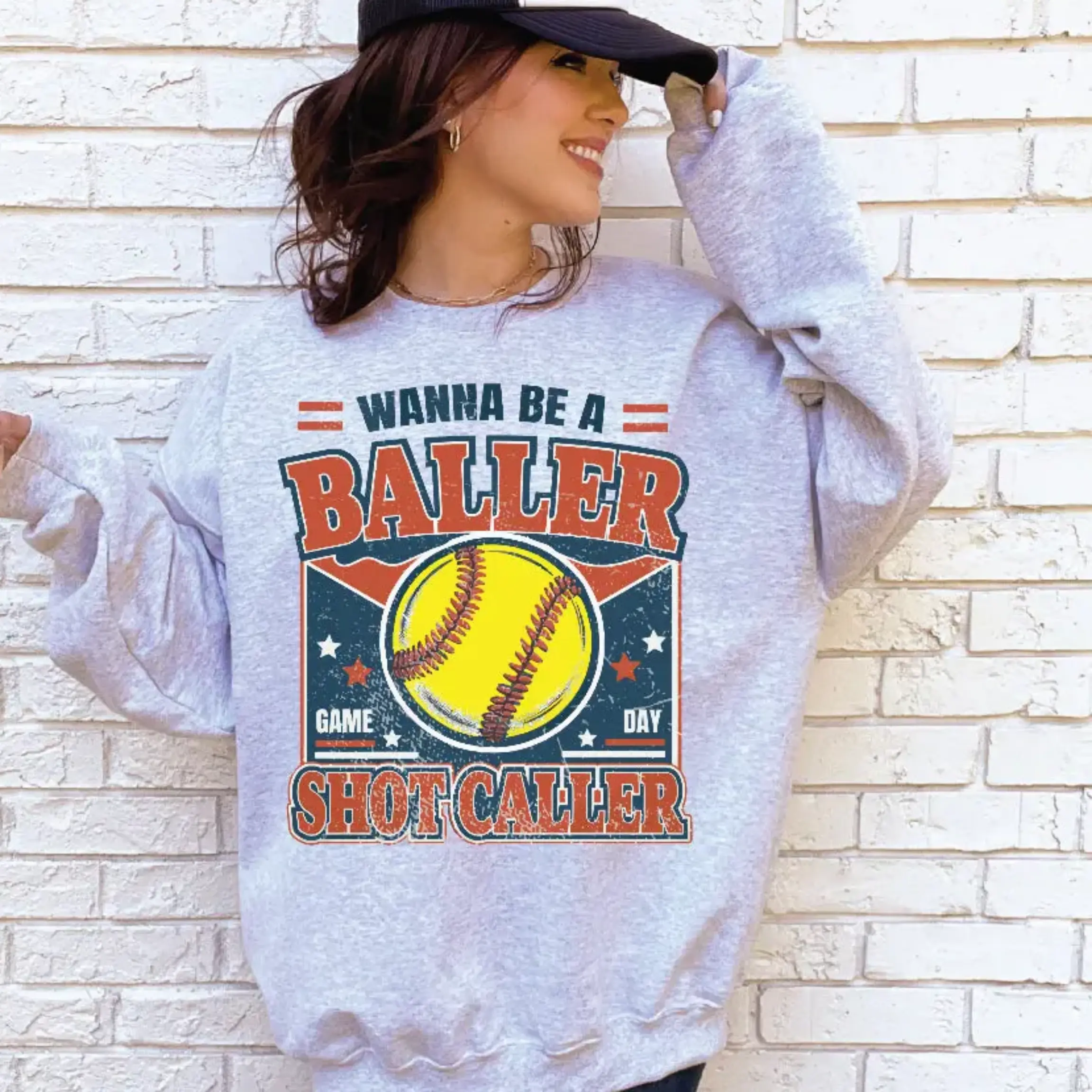 Wanna Be A Baller Softball Athletic Grey TShirt Sweater, Baseball Game Day Gifts Tee, Softball T-Shirt, Softball Mom, Softball Mama Megan68Kor