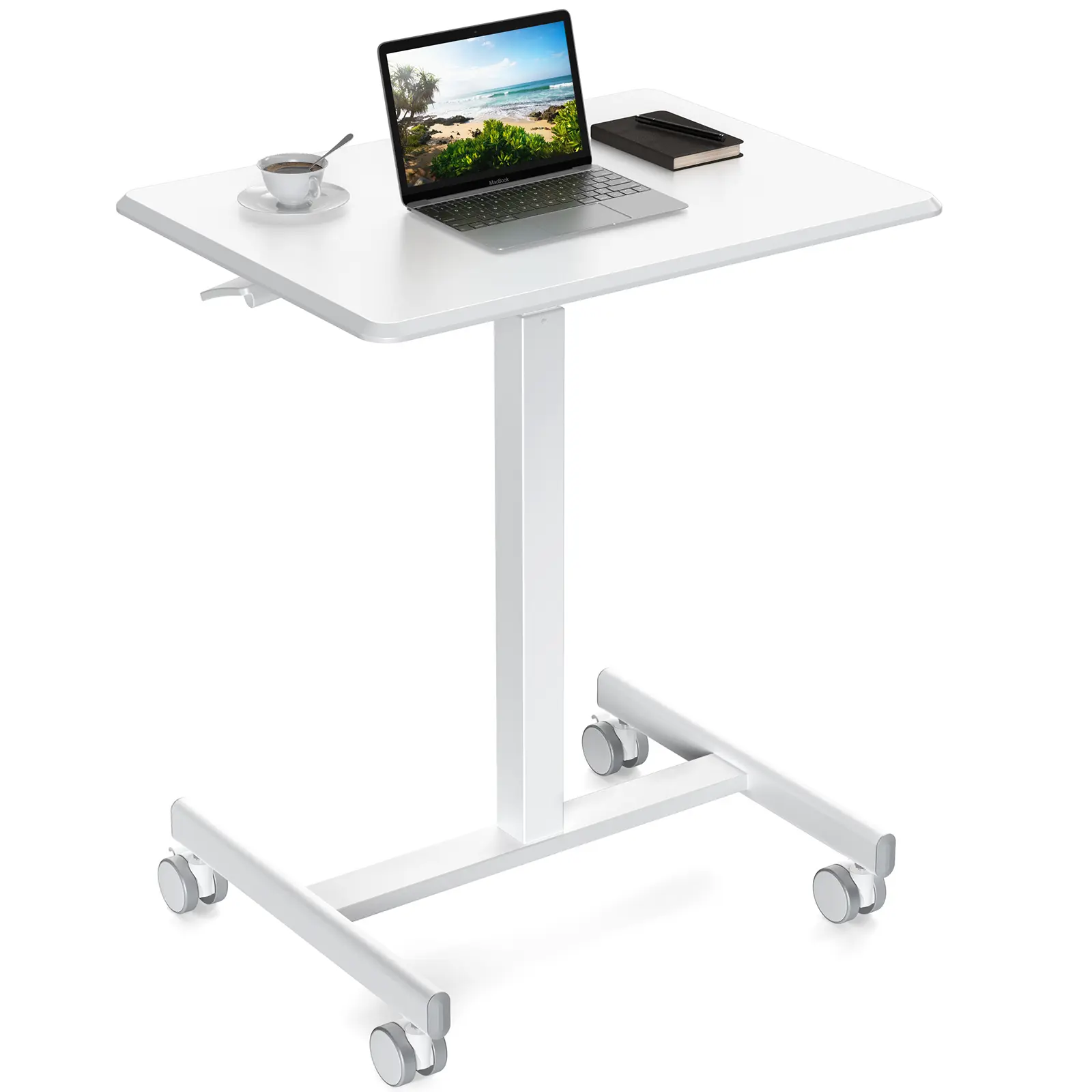 Height Adjustable Rolling Standing Desk with Gas Spring Lift, Mobile Overbed Table on Wheels (28.5"-42.5"), Portable Laptop Cart with Lockable Casters & Silent Wheels, Space Saving Ergonomic Workstation for Small Spaces