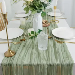 Cheesecloth Table Runner Sage Green for Woodland Baby Shower Bridal Wedding Decoration Gauze Rustic Table Runner for Party First Communion Centerpiece Engagement Ceremony Event 55*180Cm