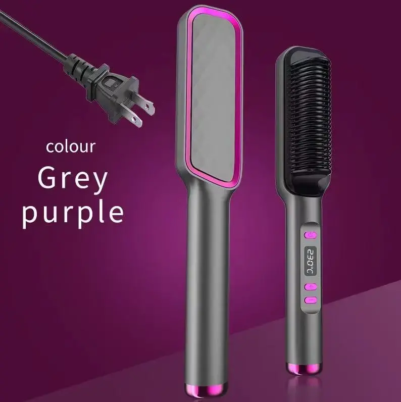 Negative Ionic Hair Straightener Brush, Electric Heated Ceramic Hot Comb with LCD Display, Fast Heating & Anti-Frizz Temperature Control Hair Styling Tool for Women