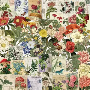 Vintage Flower Pattern Sticker, 50/1000pcs Waterproof Self Adhesive Decor Paper, Decor Sticker for Gift Greeting Card Water Bottle Laptop Phone, Ornaments, Sticker Packs