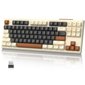 Wireless Gaming Membrane Bluetooth Keyboard, Rainbow LED Backlit, 87 PBT Silent Keys, 2000 mAh USB-C Rechargeable,Dual Mode 2.4GHz/BT Ergonomic for MAC/Win/PC