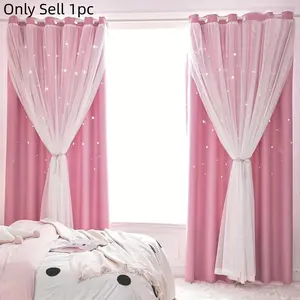 Princess Style Double Layer Blackout with Hollow Star Design, Sun Protection and Insulation for Kids' Room, Essential Home Decoration Window Curtain, Window Drapes