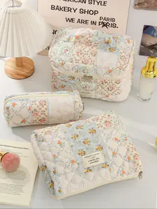 Floral Pattern Makeup Bag Set, Large Capacity Cosmetic Storage Bag with Handle, Portable Outdoor Travel Toiletry Bag, Fashionable Travel Daily Makeup Bag, Travel Cosmetic Bags