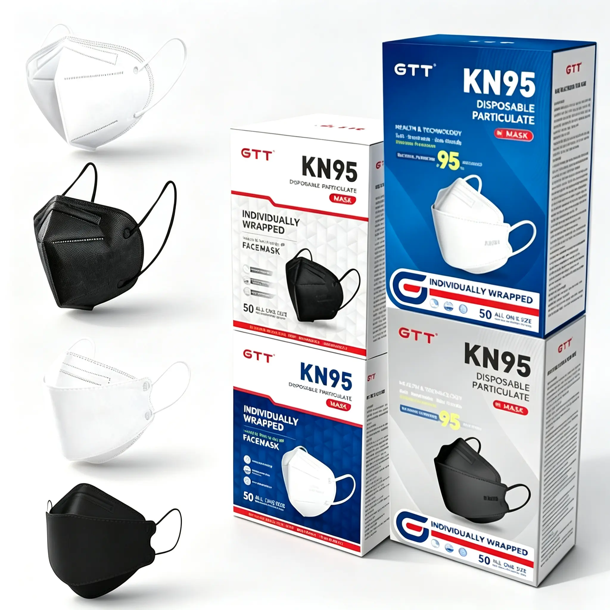 200pcs KN95 Masks with 5-Layer Protection + 3D Stereo Design, Wide Ear Straps + Adjustable Nose Clips, Foldable Design for Easy Carrying, Available in Black And White, Suitable for Daily Commuting [Individually Packaged]