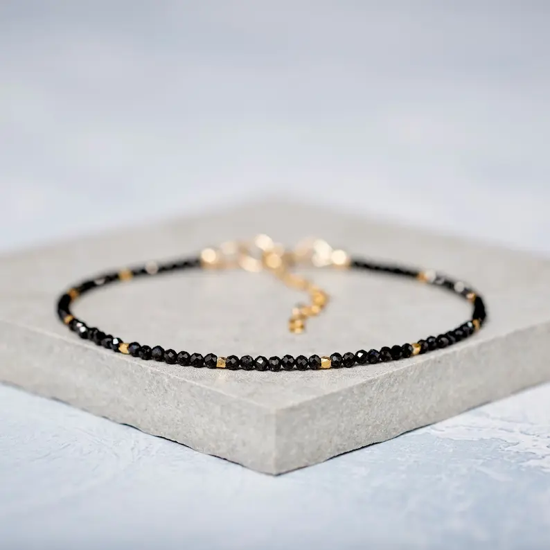 Black Spinel Bracelet - 2mm Natural Gemstone Beads for Anxiety Relief & Daily Power - Healing Crystal Bracelet - Banish Negativity