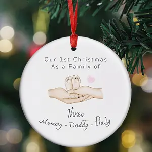 Family Of Three Christmas Tree Ornament, First Christmas Ornament, Mommy Daddy Baby, Ceramic Christmas Tree Hanging Ornament, New Parents Gift, Christmas Home Party Ornaments, Baby Room Ornaments, Baby Shower Gifts, Baby's First Christmas Ornament