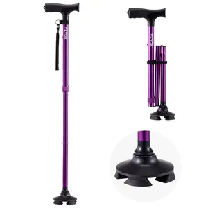 VEVOR Quad Walking Cane, 10-Level Height Adjustable Walking Stick with 4-Pronged Stable Base, Lightweight Portable Aluminum Mobility Walking Aid for Seniors Adults Man Woman, 250LBS Loading CapacityVEVOR Super Brand Day
