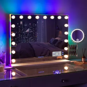 VANITII 32''X 23'' Vanity Mirror With Lights RGB Bluetooth Wall Mount 10x Extendable Magnifier Tempered Glass White