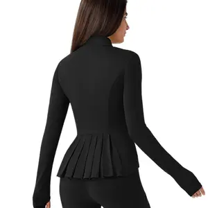 Women’s Stand Collar Yoga Jacket with Thumb Holes Buttery Soft Long Sleeve Zip Activewear Top Compression Slim Fit Quick-Dry 4-Way Stretch Fitness Jacket Outerwear