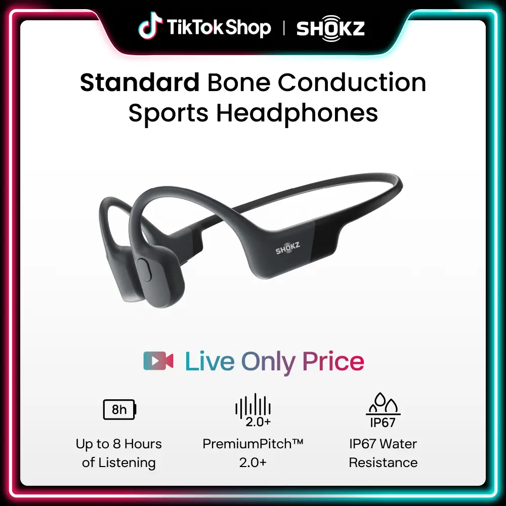 【Live only】SHOKZ OpenRun - Open-Ear Bluetooth Bone Conduction Sport Headphones, Sweat Resistant Wireless Earphones for Workouts and Running, Built-in Mic Earbud