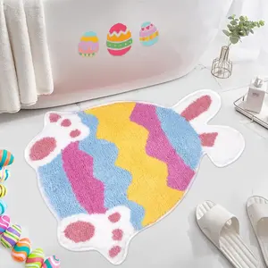 Easter Egg Rabbit-Shaped Bathroom Mat,Easter decorative floor mats,Soft and comfortable plush foot pads,Easter egg rabbit ear paw design,Bathroom door water absorbent mat,Easter Home Decor Mats,Bath Textiles,Suitable for bathrooms, bedrooms, Easter gifts