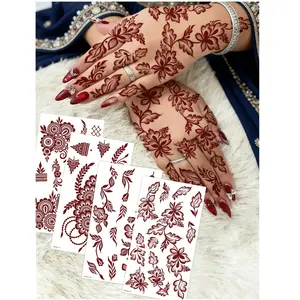 4pcs, Burgundy Sexy Floral Tribal Toe & Hand Temporary Tattoo Stickers, Waterproof Flower Tattoos for Women, Perfect for Weddings, Parties