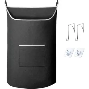 Black Hanging Laundry Hamper Bag, XL Door Hanging Hamper with Large Opening, Large Size 36X22 Inch Laundry Storage Bag (Black)