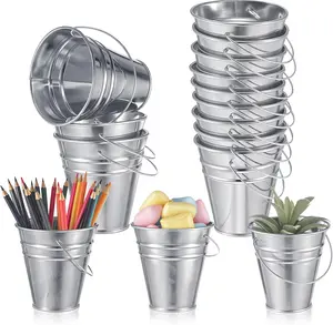 12 count 3.5in Small Metal Buckets with Handle, Mini Metal Pail Tin Galvanized Pail Container for Trick or  Flower  Craft Halloween Party Favors Garden  Decoration ()
