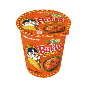 Buldak Pack of 6 Taco Spicy Hot Chicken Stir-Fried Cup Noodles