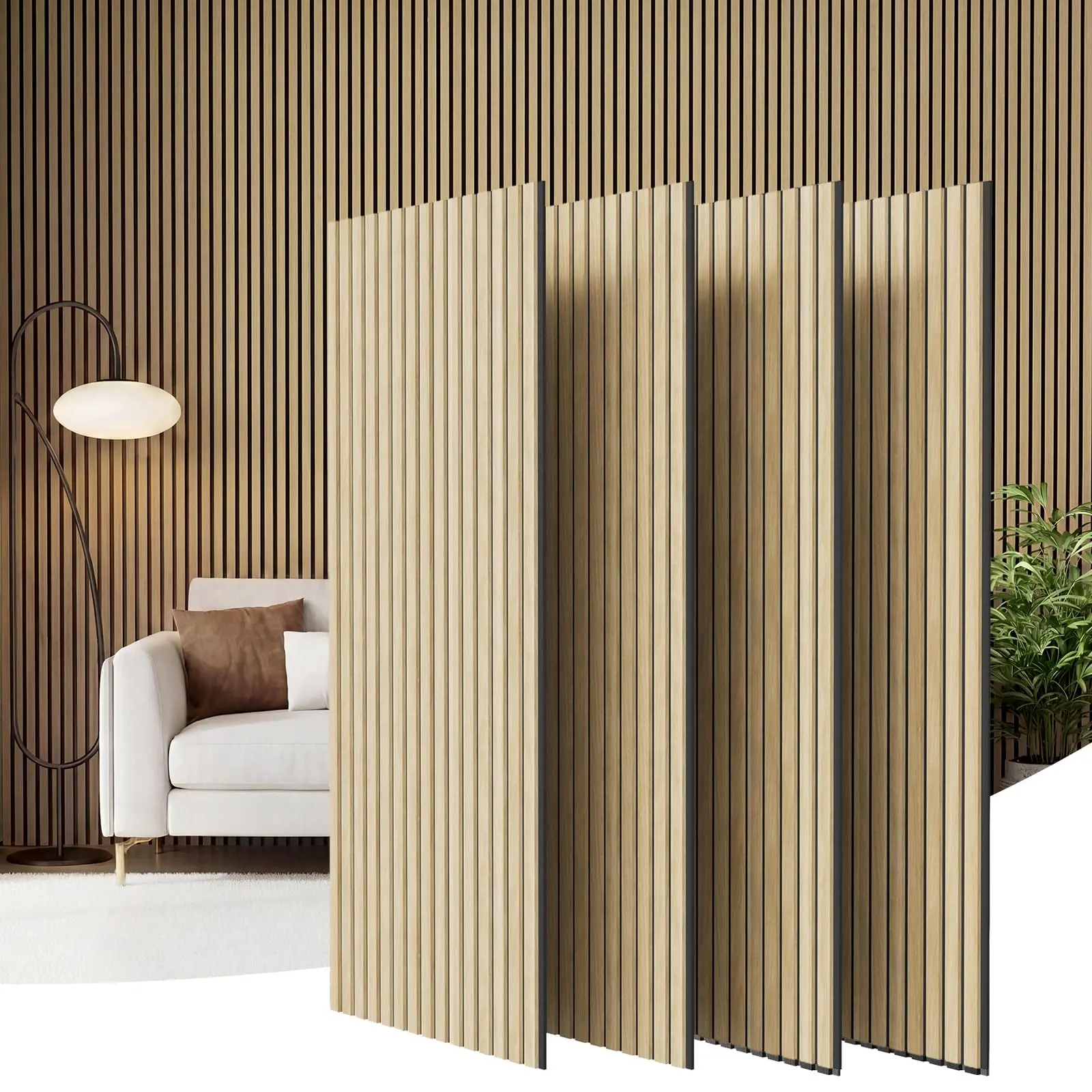GARVEE Wood Slatwall Acoustic Wall Panels 4 Pack 47.2" x 23.6" Covering 31ft² for Echo Absorption and Noise Reduction, Easy DIY Installation, Stylish Home Decor in Oak, Black Oak, Teak, Black, and Walnut
