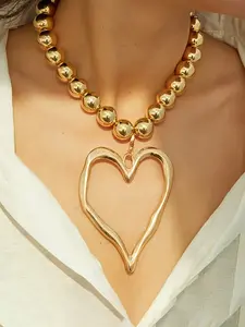 Boho Heart Pendant Necklace for Women, Heart Shaped Necklace, Vintage Hollow Out Design, Exaggerated Beaded Style, Perfect Gift, Fashionable Jewelry Accessories, Fashion Jewelry Accessories, Fashion Jewelry Party