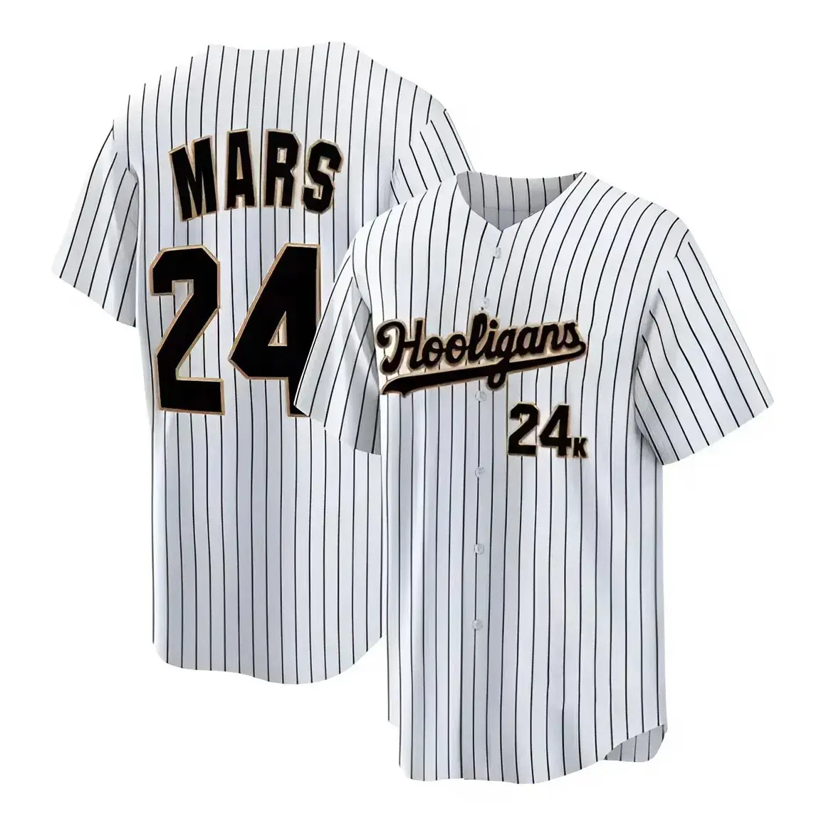 5 Design Hooligans Mars 24k Pinstripe Baseball Jersey, Unisex Graphic Baseball Shirt, Casual Streetwear Top